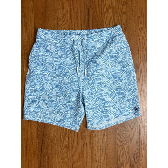 Johnnie-O Blue White Floral Men's Swim Trunks Size Large- EUC - Picture 1 of 7